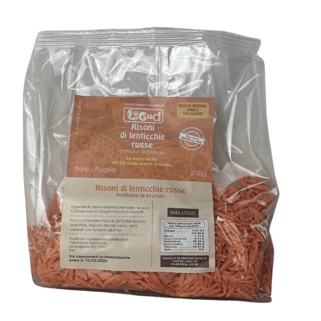 Risoni di Lenticchie Rosse Decorticate pacco da 250 gr
