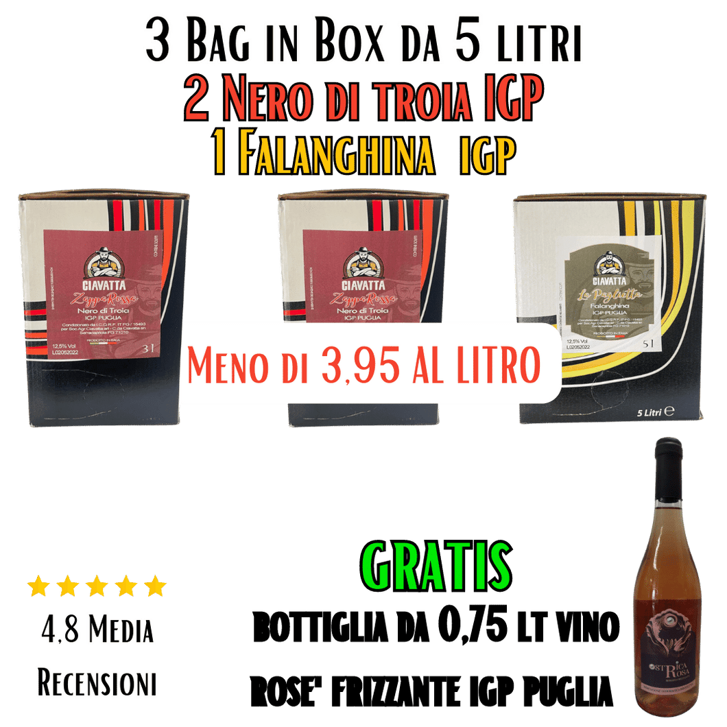 3 Bag In Box Vino del Contadino - Nero di Troia e Falanghina da 5 litri